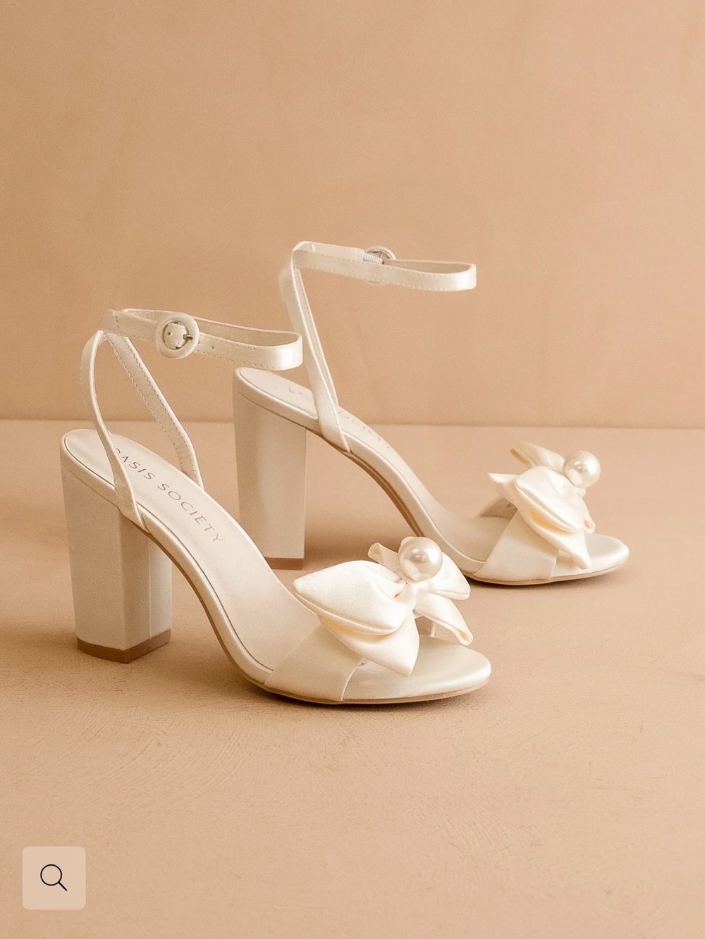 Never worn Bow & Pearl Ankle-Strap Block Heels - Ivory